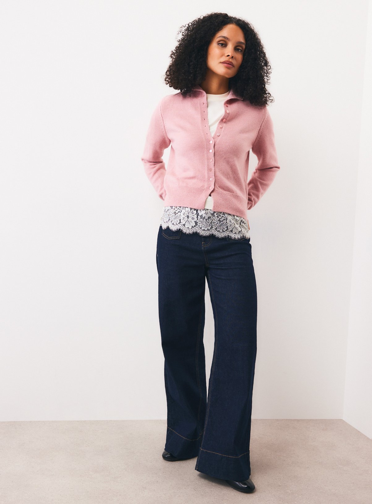 Pale Pink Funnel Neck Knitted Cardigan L - Image 1 thumbnail